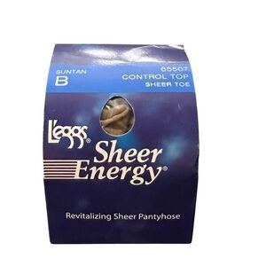 L'eggs SheerEnergy Control Top‎ B Pantyhose Sheer Toe Suntan Revitalizing NIP